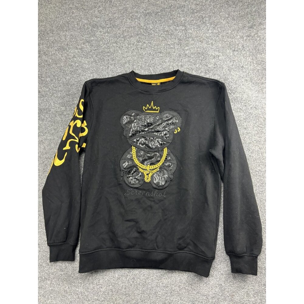 Screenshot Sweatshirt Mens XL Black Gold‎ Bear Graphic Crewneck Streetwear Crown